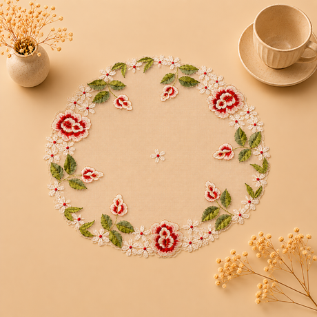 floral embroidered table mat