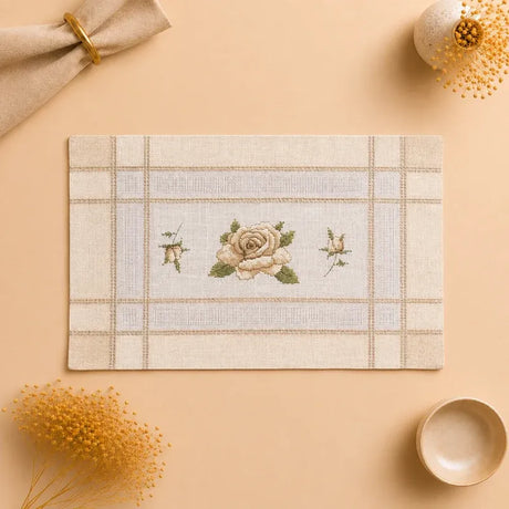 Marguerite Cross-Stitch Rose Placemat – (12×18)