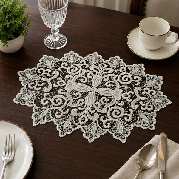 Polyester Cutwork Lace Oval Doily 
