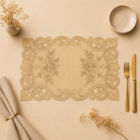 Beige Floral Embroidered Placemat lifestyle image 