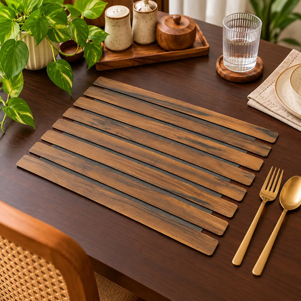 Woodhaven Brown Wooden Table Mats 12x18 Inch – Set of 2, 4 & 6