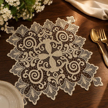 Arabesque Beige  Polyester Cutwork Lace Placemat