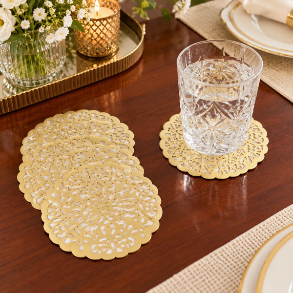Zariya Gold Floral Cutwork Round Coasters