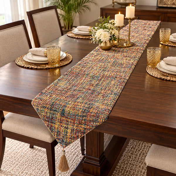 Multicolour Textured Table Runner with Tassels – 14x100 Inches