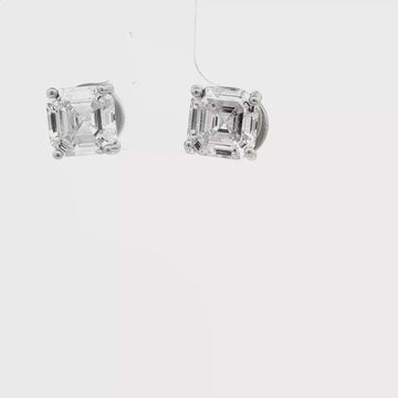 Asscher-Cut CZ Stud Earrings, Silver-Toned – 0.8 cm