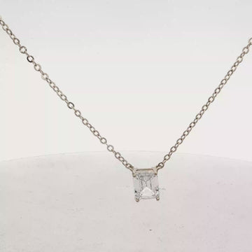 Emerald-Cut CZ Pendant Necklace, Silver-Toned – 0.8 x 0.5 cm
