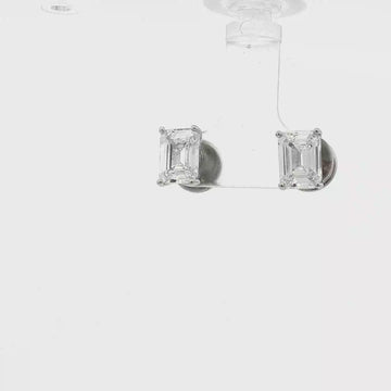 Emerald-Cut CZ Stud Earrings, Silver-Toned – 0.8 x 0.5 cm