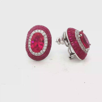 Ruby-Red CZ Double Halo Stud Earrings, Gold-Plated – 2 cm