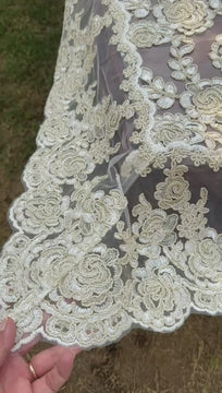 Ivory Embroidered Net Table Topper 40x40
