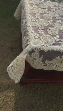 Ivory Embroidered Net Table Topper 40x40