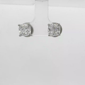 Cushion-Cut CZ Stud Earrings, Silver-Toned – 0.6 x 0.6 cm