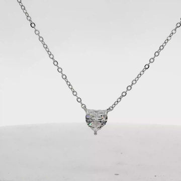Heart-Cut CZ Pendant Necklace, Silver-Toned – 0.8 x 0.5 cm